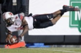 Utah Utes wide receiver Kyle Fulks (6) reaches for the end zone but was called out of bounds at the three yard line during the second half of a football game against the Colorado Buffaloes at Folsom Field in Boulder, Colo., on Saturday, Nov. 26, 2016. Utah lost 22-27.